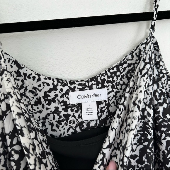 Calvin Klein Satin Midi Dress Black White Spaghetti Straps Size 2 Women’s - Picture 10 of 11